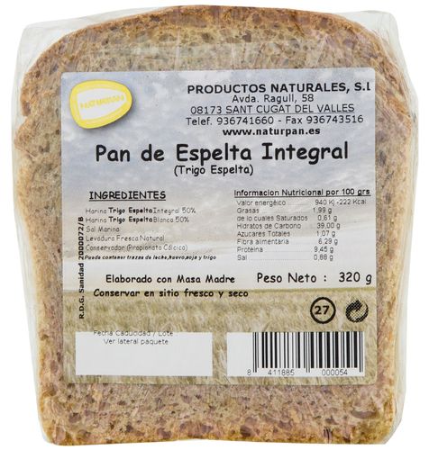 Barra de Espelta (100%)  Distribución de Pan saludable Madrid